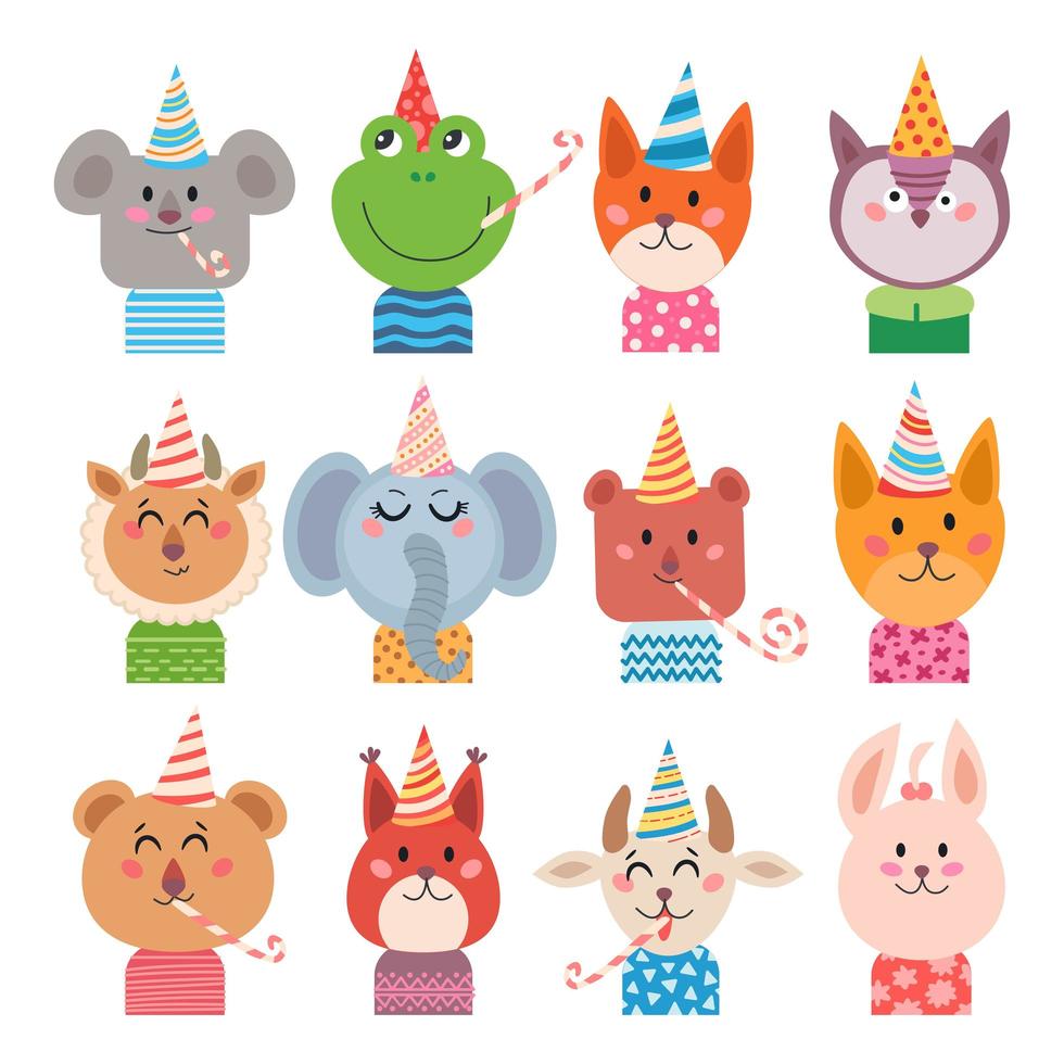 conjunto de animais de desenho animado para cartão de bebê vetor
