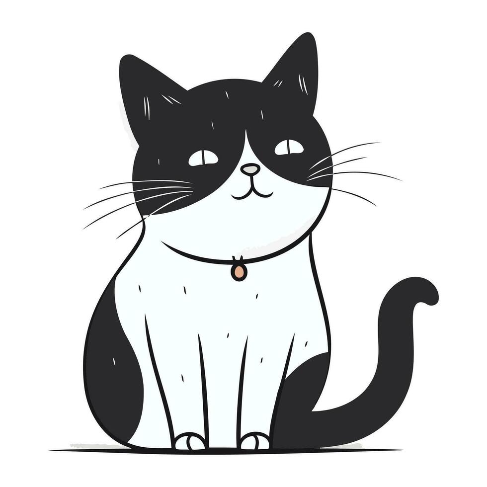 Preto e branco gato. fofa desenho animado personagem. vetor ilustração.