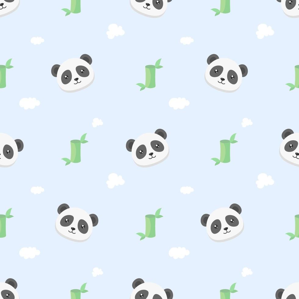 panda kawaii fofo e padrão sem emenda de bambu vetor