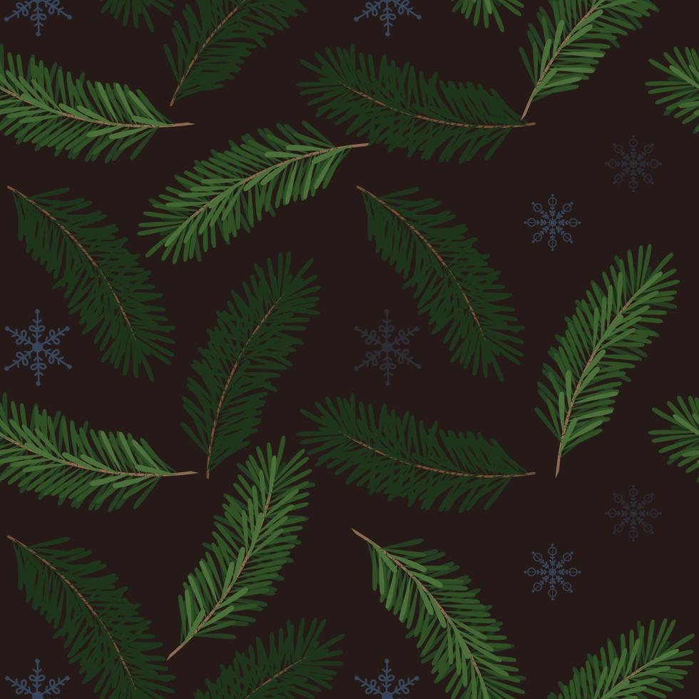 padrão sem emenda de Natal com galhos de pinheiro e flocos de neve. vetor