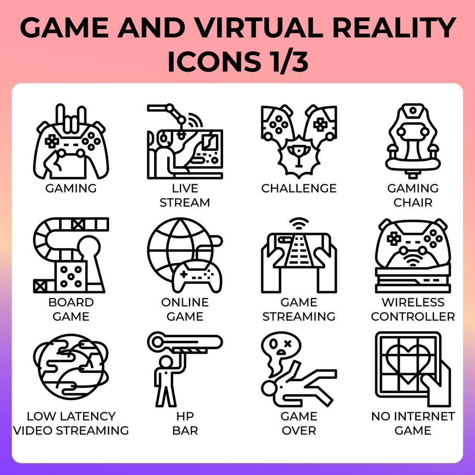 conjunto de ícones de jogos e realidade virtual vetor
