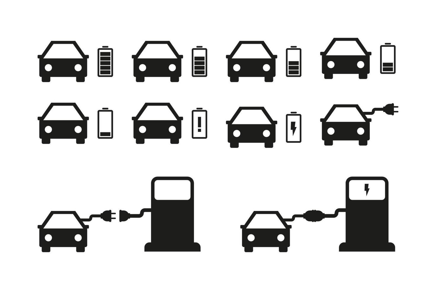 conjunto de ícones de carro elétrico e estação de carregamento. ilustração vetorial vetor