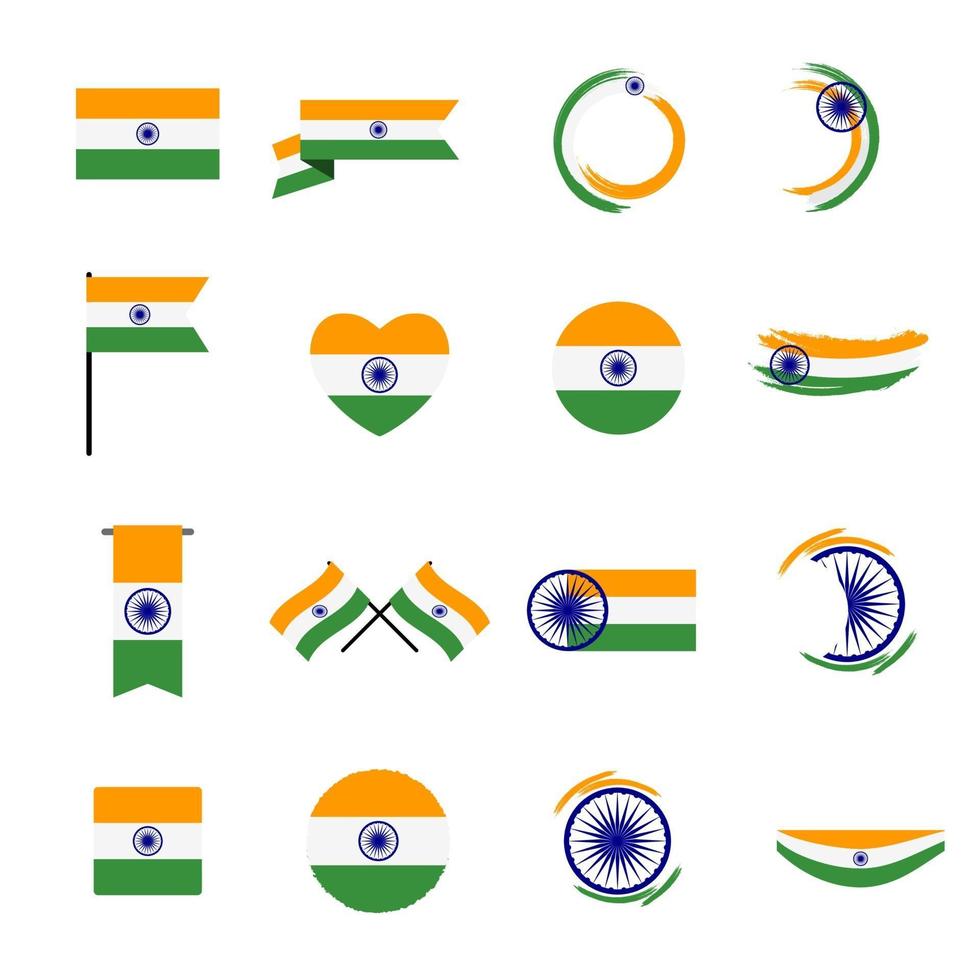 16 conjunto abstrato de coleta do ícone de sinal de bandeira da Índia. ilustração vetorial vetor