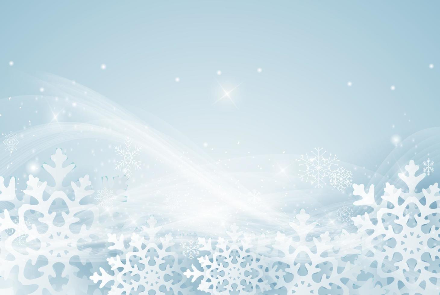 modelo de fundo decorativo de inverno com neve, flocos de neve e vento. vetor