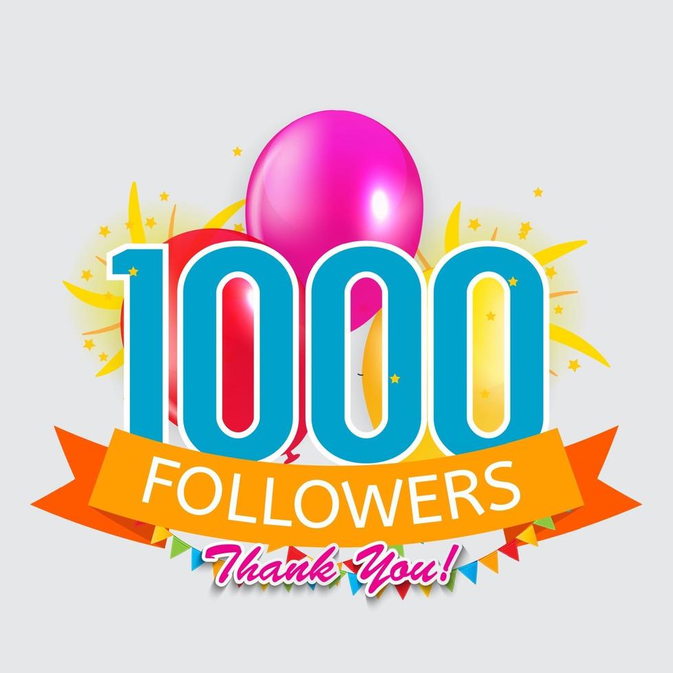 1000 seguidores, experiência de agradecimento para amigos da rede social vetor