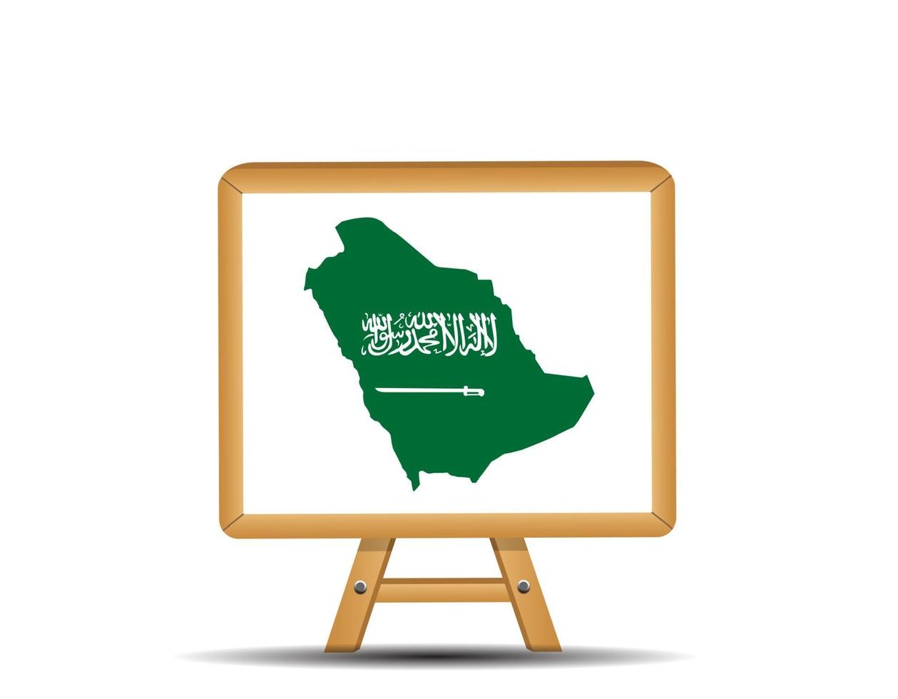 mapa do país verde da Arábia Saudita com um texto de espada e bandeira. vetor