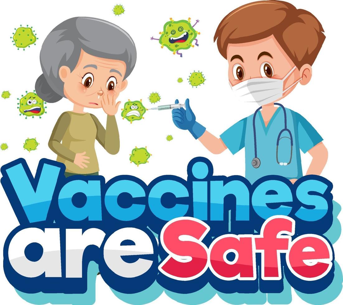 conceito de vacinação com personagem de desenho animado e vacinas são fonte segura vetor