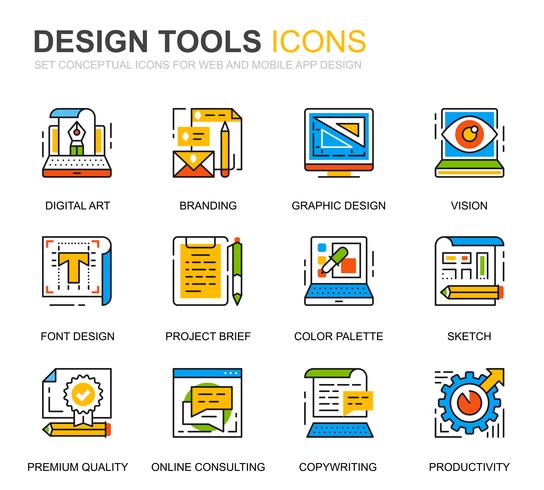 Ícones de linha simples ferramentas de Design Set para site e aplicativos móveis vetor