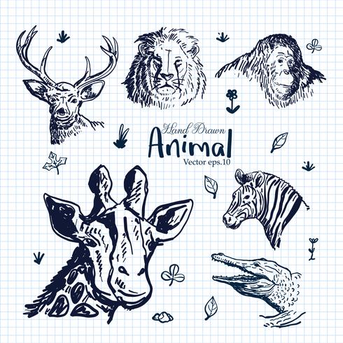 Conjunto de ilustração de animais de mão desenhada vetor