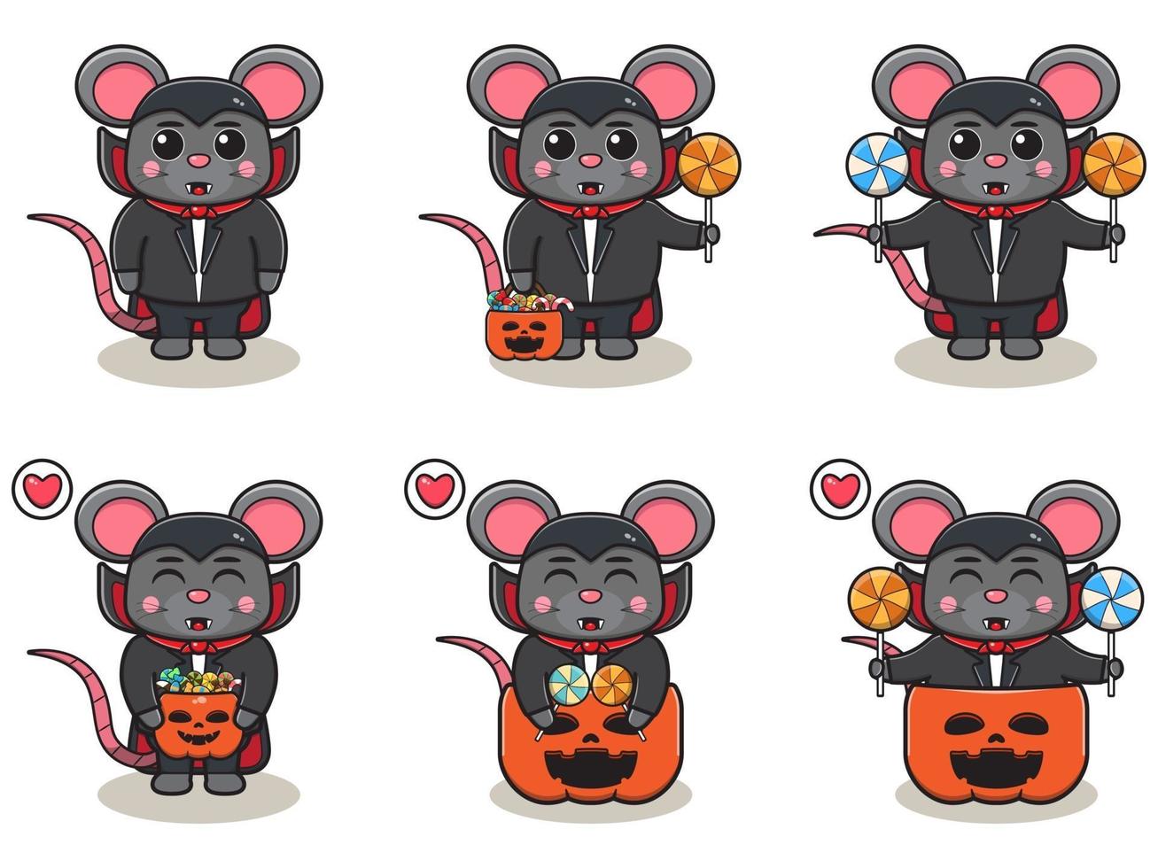 mouse conjunto de halloween vampiro vetor