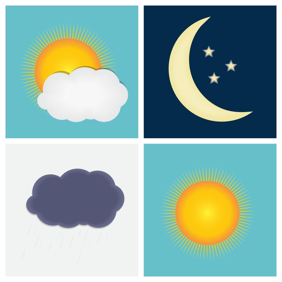 ícones do tempo com ilustração vetorial de sol, nuvem, chuva e lua vetor