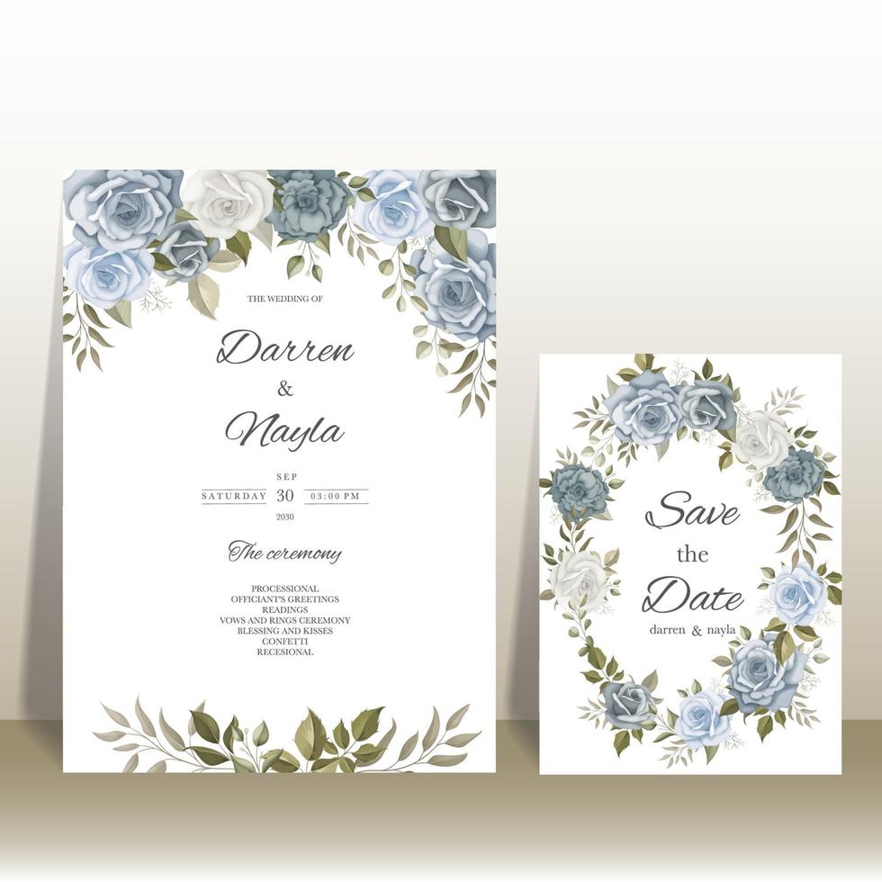 modelo de cartão de convite de casamento floral luxuoso e elegante vetor