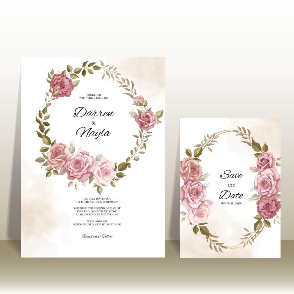 lindo design floral de cartão de convite de casamento vetor