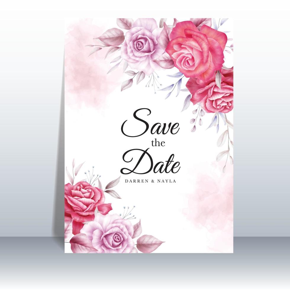 lindo cartão de convite de casamento com flores em aquarela vetor