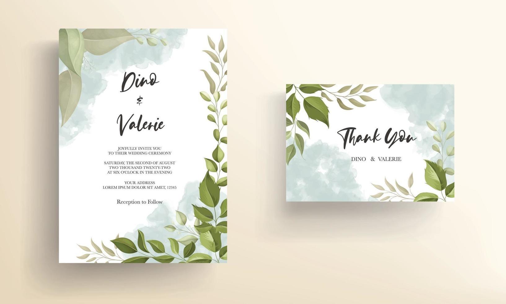 lindo cartão de convite de casamento com decoração de folhas vetor