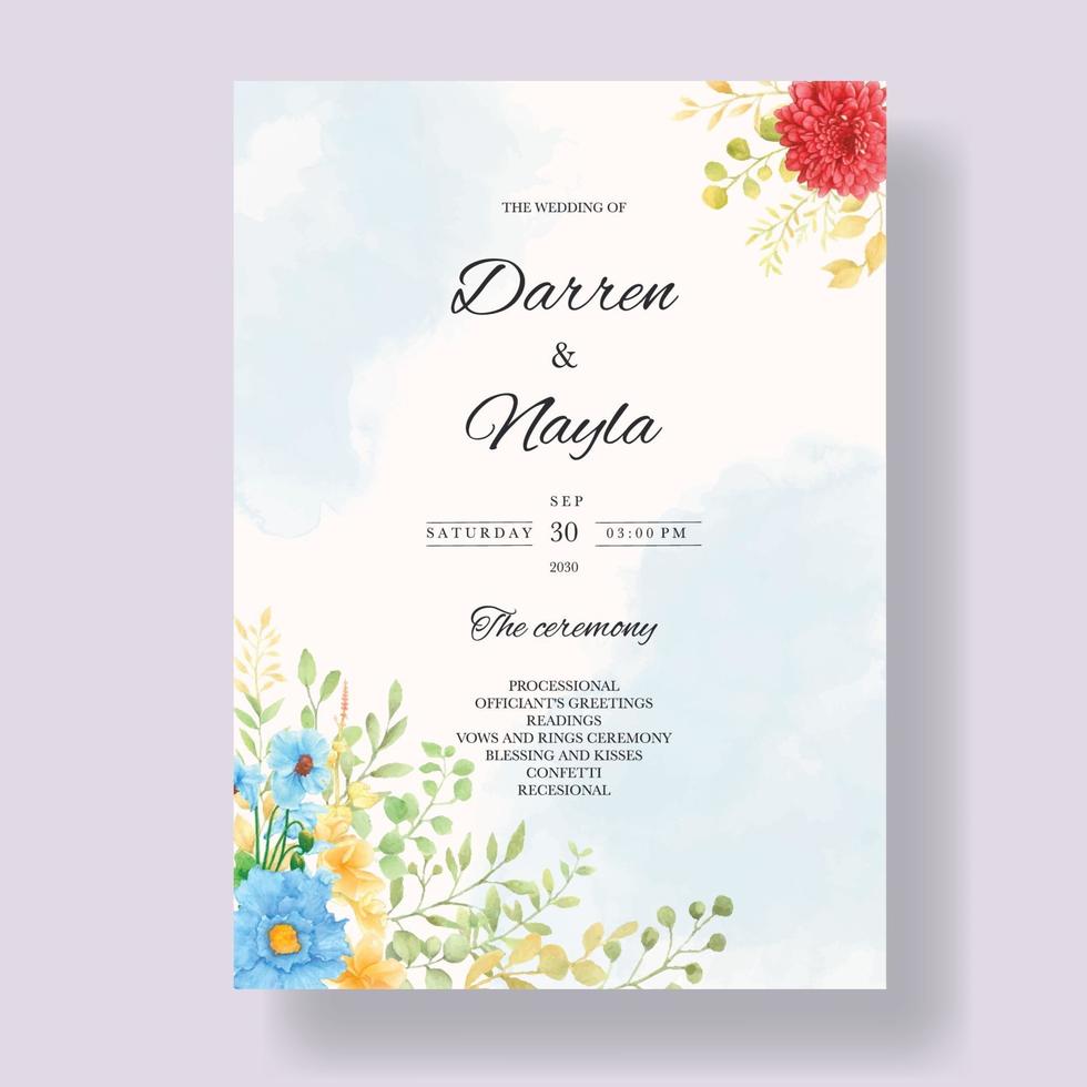 lindo modelo de cartão de convite de casamento em aquarela floral vetor