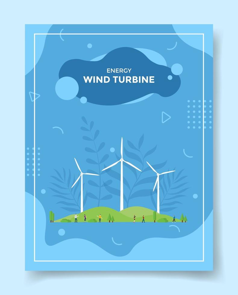 conceito de turbina eólica de energia pessoas em torno da hélice da turbina eólica vetor