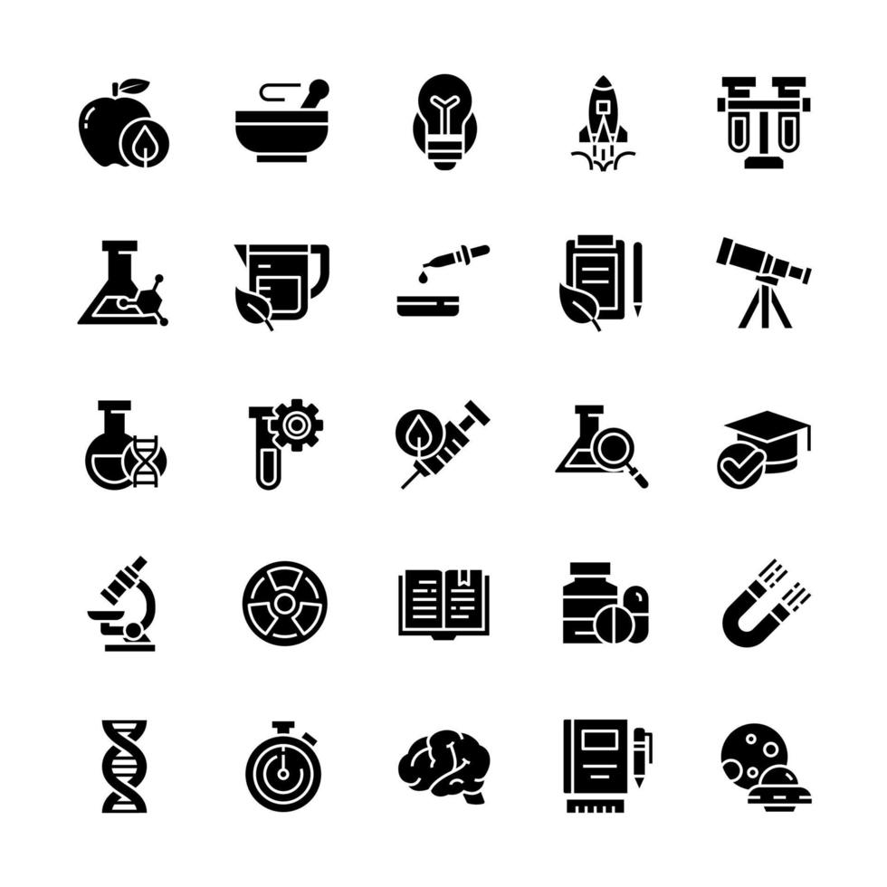 conjunto de ícones de ciência com estilo glifo. vetor