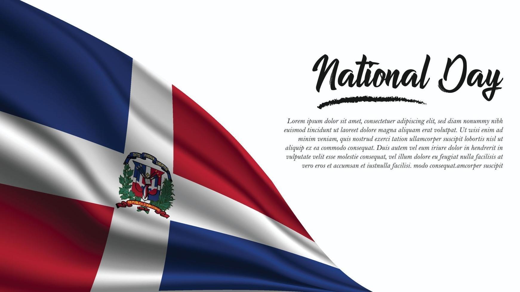 banner do dia nacional com fundo da bandeira da República Dominicana vetor