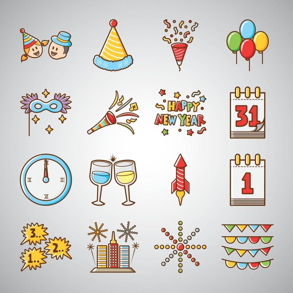 ilustração do conjunto de ícones de feliz ano novo vetor
