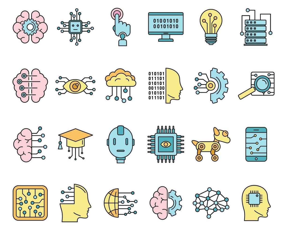 artificial inteligência sistema ícones conjunto vetor cor