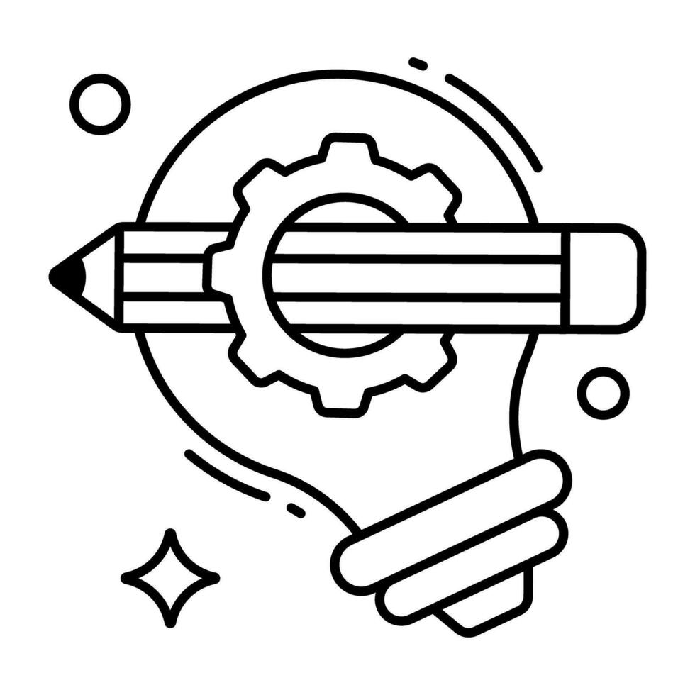 lápis dentro lâmpada elétrica, ícone do criativo escrevendo vetor