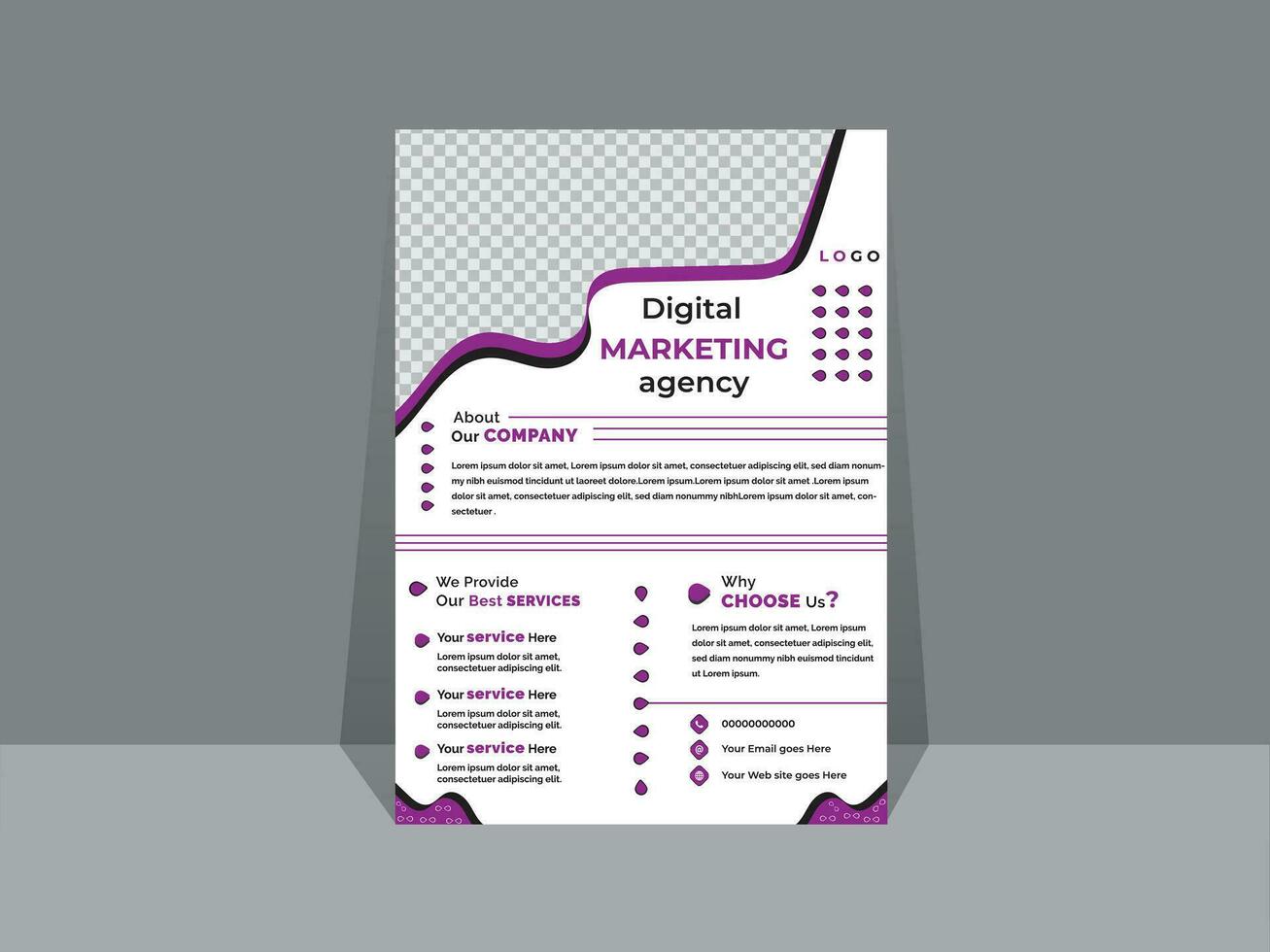 criativo o negócio folheto modelo Projeto para uma digital marketing companhia ou agência vetor