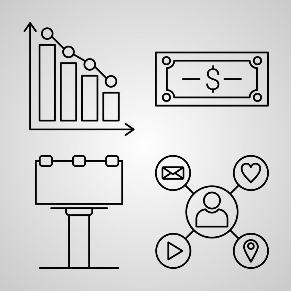 delinear ícones de marketing isolados no fundo branco vetor