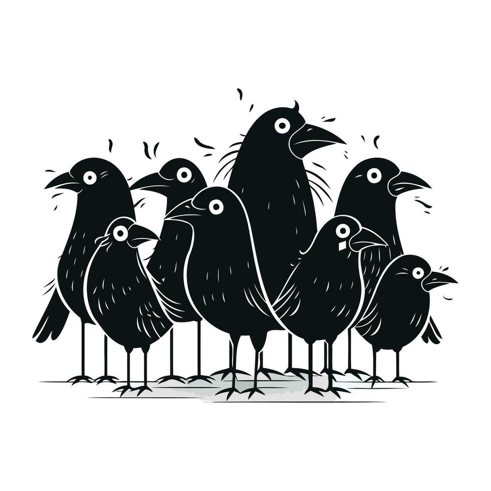 corvos. vetor ilustração do uma grupo do pássaros em uma branco fundo.