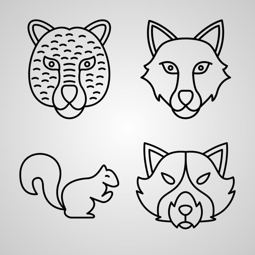 animais linha conjunto de ícones isolado no contorno branco símbolos animais vetor