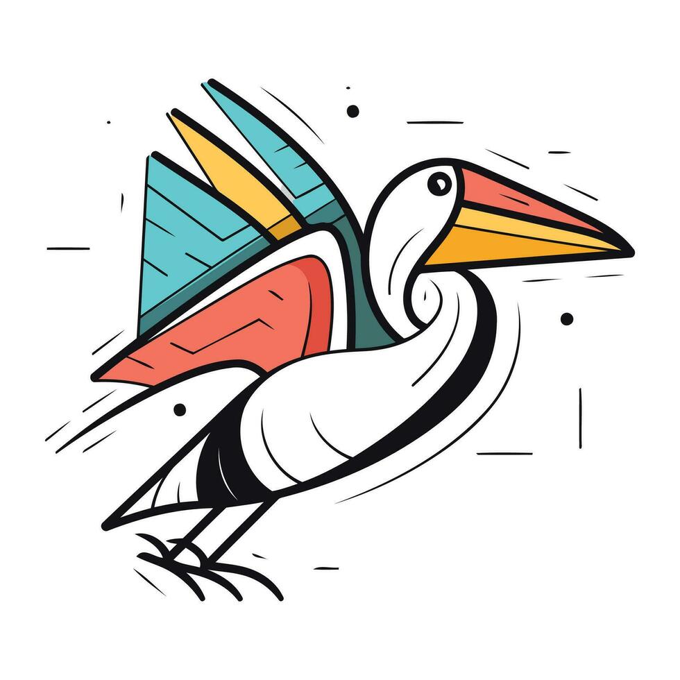 colorida desenho animado pelicano isolado em branco fundo. vetor ilustração.