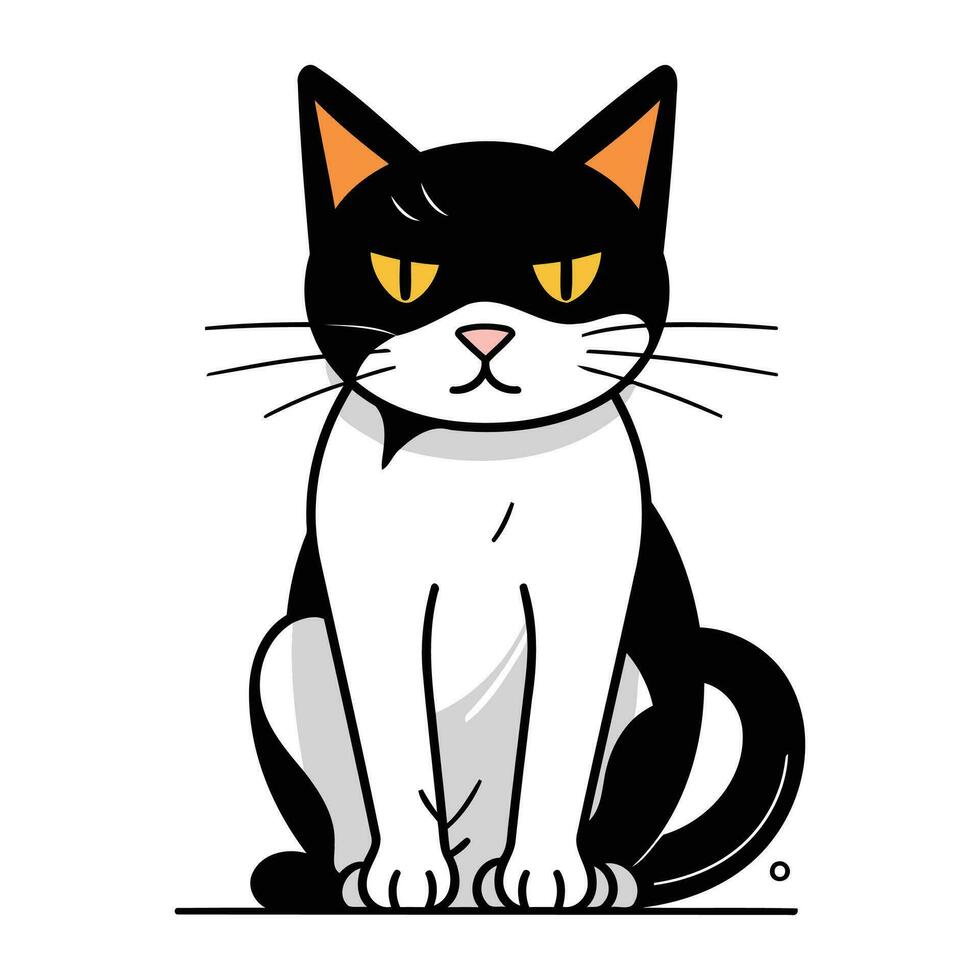 Preto gato sentado em branco fundo. vetor ilustração do uma gato.