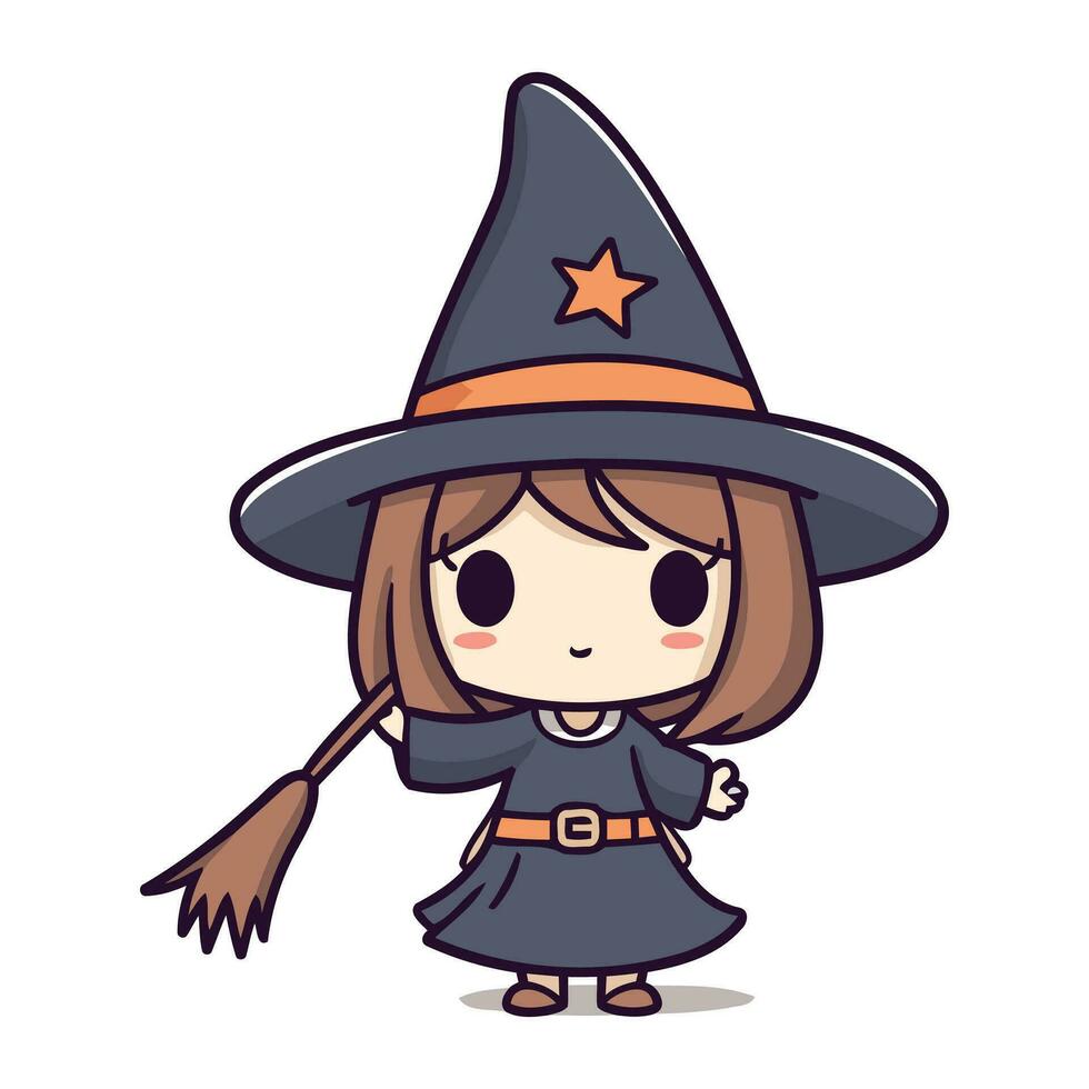 bruxa traje fofa desenho animado bruxa menina vetor ilustração.