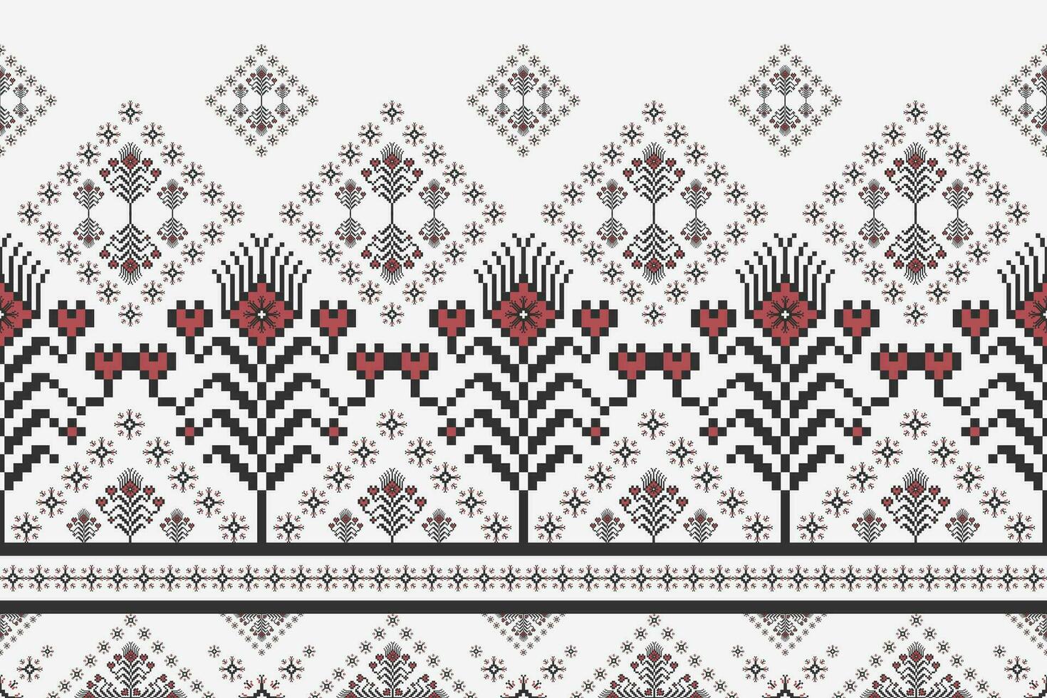 geométrico floral fronteira bordado padronizar. étnico geométrico floral pixel arte desatado padronizar em branco fundo. étnico floral ponto padronizar usar para têxtil, fronteira, casa decoração elemento vetor