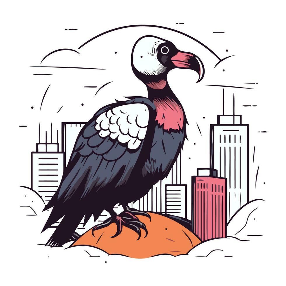 abutre dentro a cidade. vetor ilustração do uma pássaro dentro a cidade.