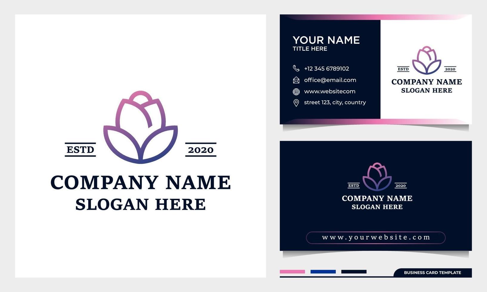 logotipo minimalista e elegante de flor rosa logotipo spa de beleza com cartão de visita vetor