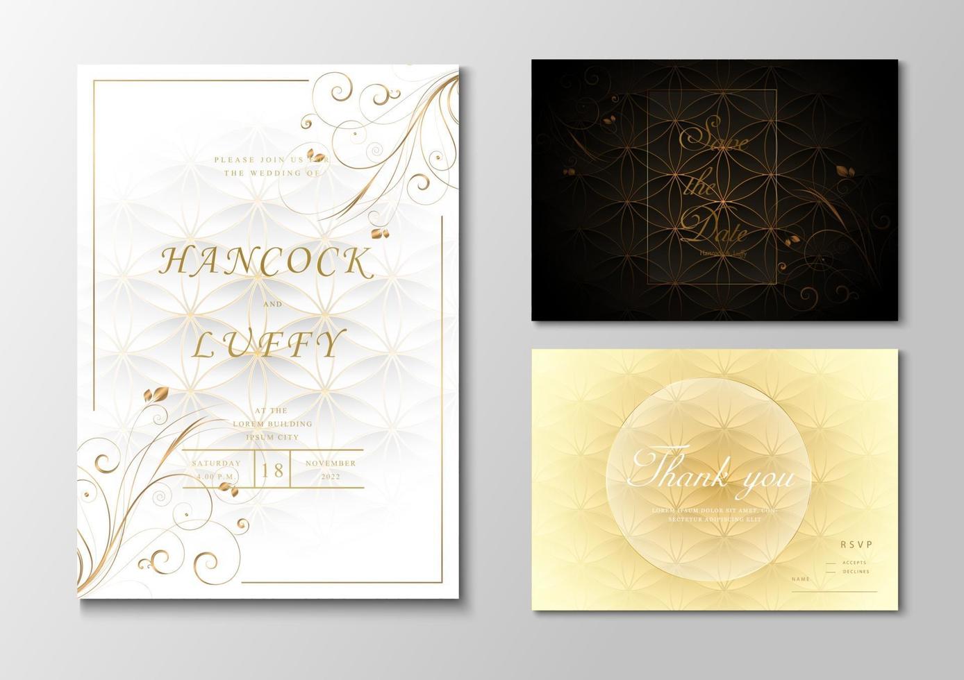cartão de convite de casamento dourado elegante com design floral vetor