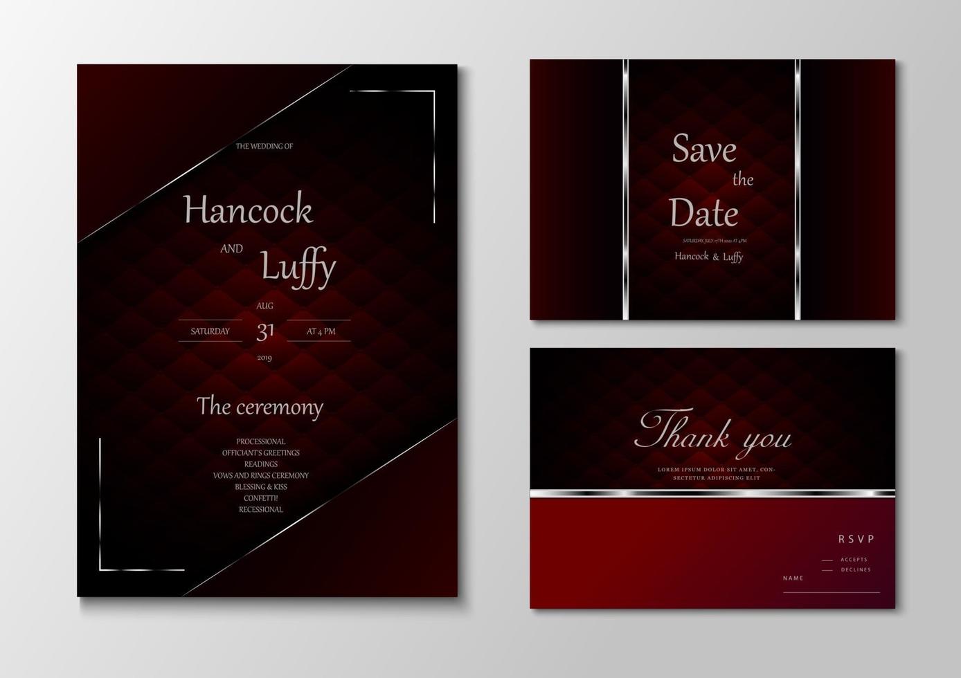 modelo de cartão de convite de casamento fundo de luxo com vermelho e prata vetor