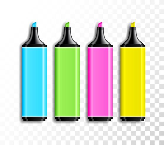 Conjunto de design de canetas de marca-texto coloridas vetor