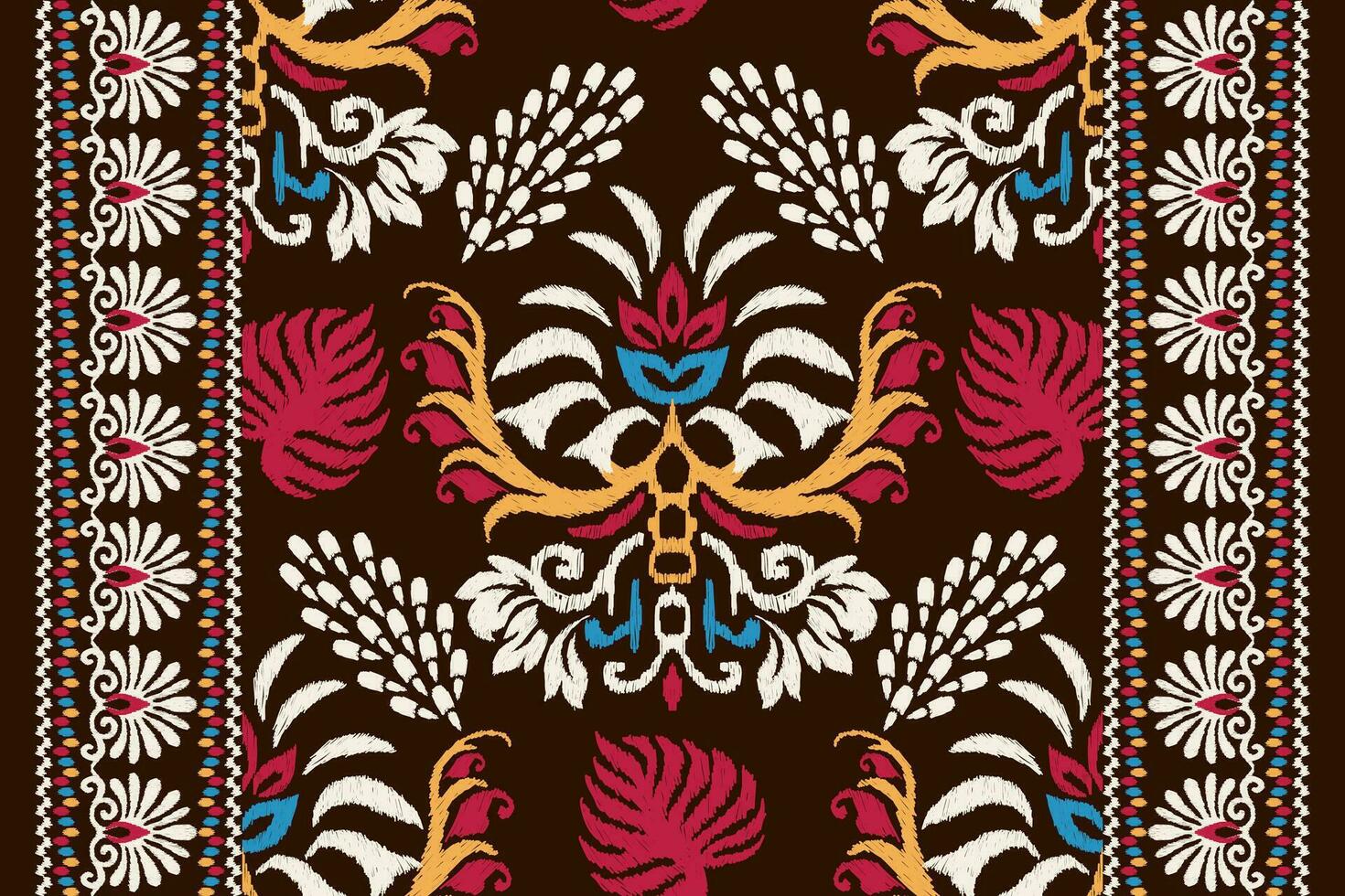 ikat floral paisley bordado em Castanho plano de fundo.ikat étnico oriental padronizar tradicional.asteca estilo abstrato vetor ilustração.design para textura,tecido,vestuário,embrulho,decoração,cachecol,tapete