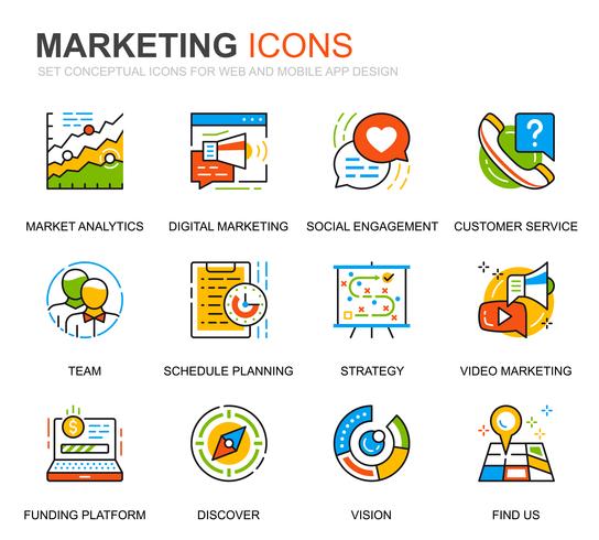 Conjunto simples de negócios e ícones de linha de Marketing para o site e aplicativos móveis vetor