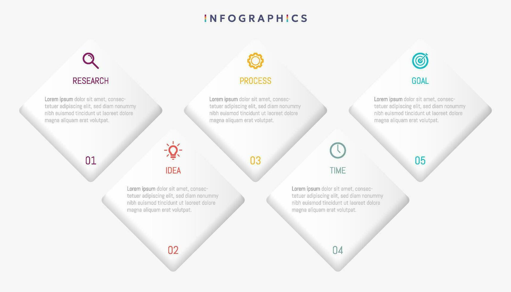 moderno o negócio infográfico modelo, quadrado forma com 5 opções ou passos ícones. vetor