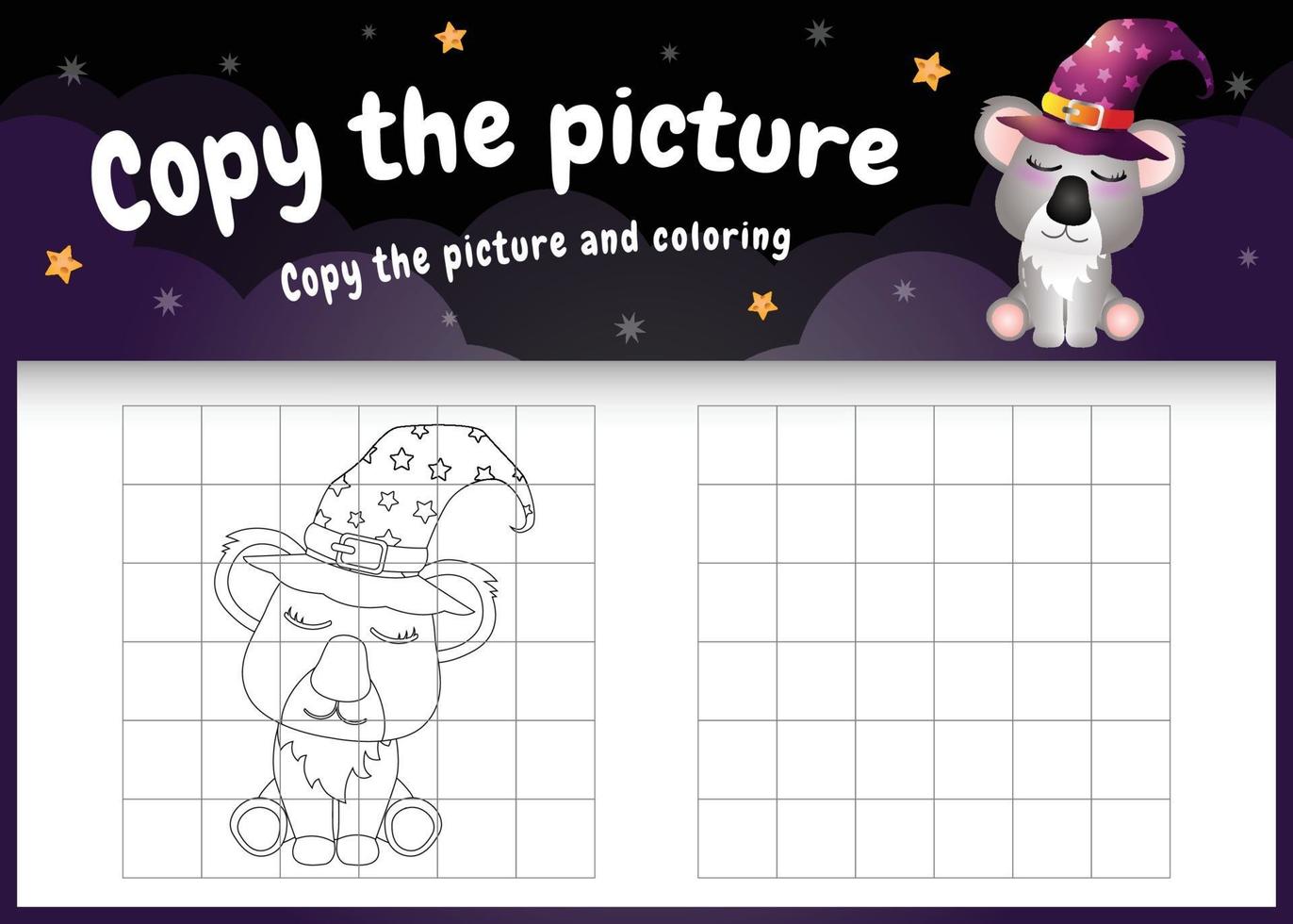 copie o jogo de crianças e a página para colorir com um lindo coala vetor