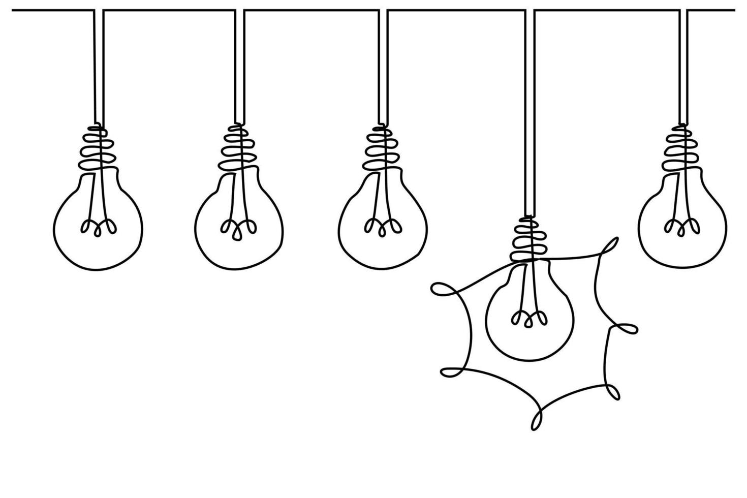desenho de linha contínua. lâmpada elétrica. metáfora da ideia do eco. vetor