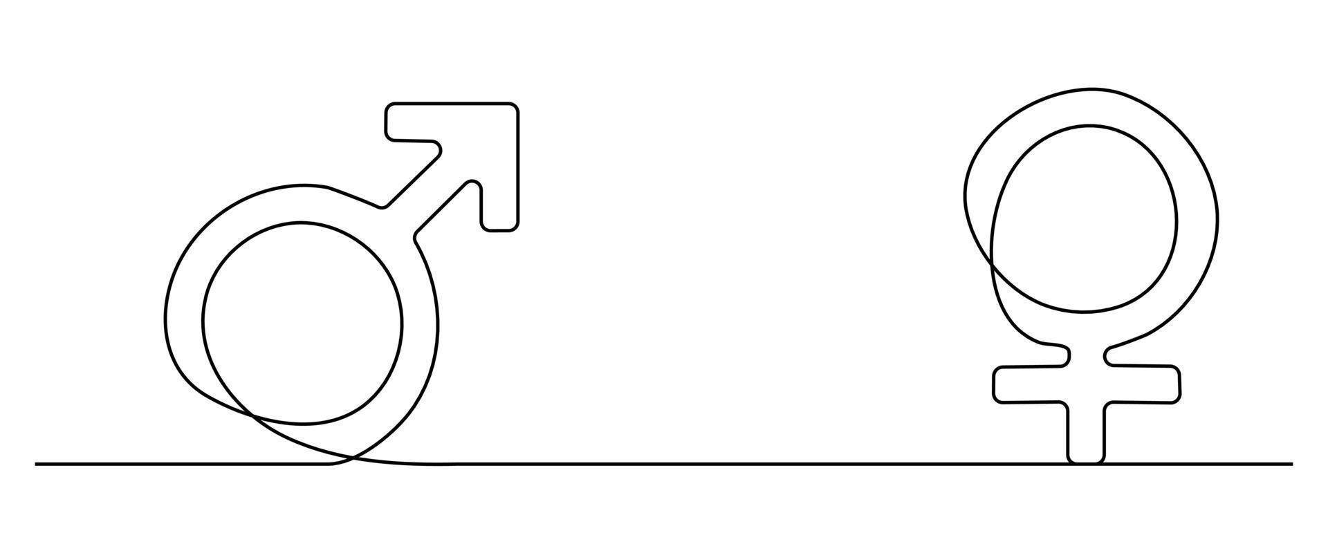 ícone de desenho de linha contínua símbolo masculino e feminino vetor