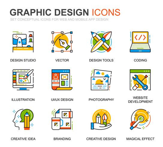 Conjunto simples de ícones de linha Web e Design gráfico para o site e aplicativos móveis vetor
