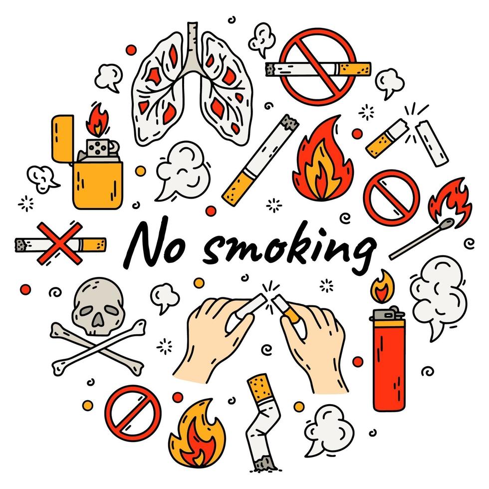 Conjunto de vetores proibido fumar e conceito de maus hábitos