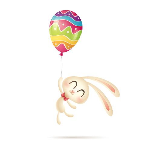 Coelhinho da Páscoa levantado pelo balão pintado vetor
