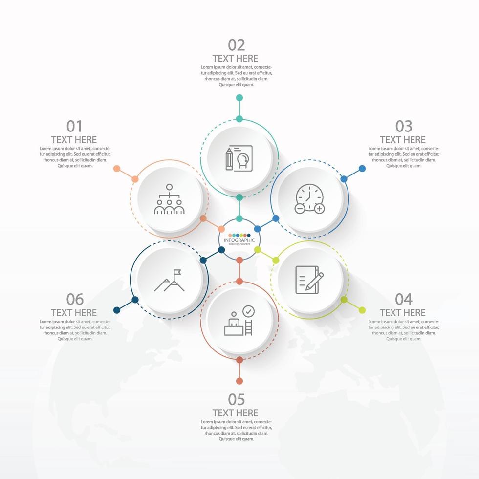 modelo de infográfico de círculo básico com 6 etapas vetor