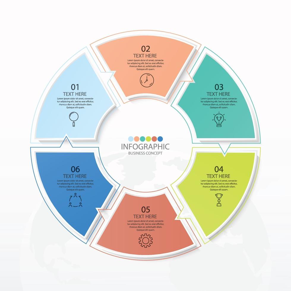 modelo de infográfico de círculo básico com 6 etapas vetor